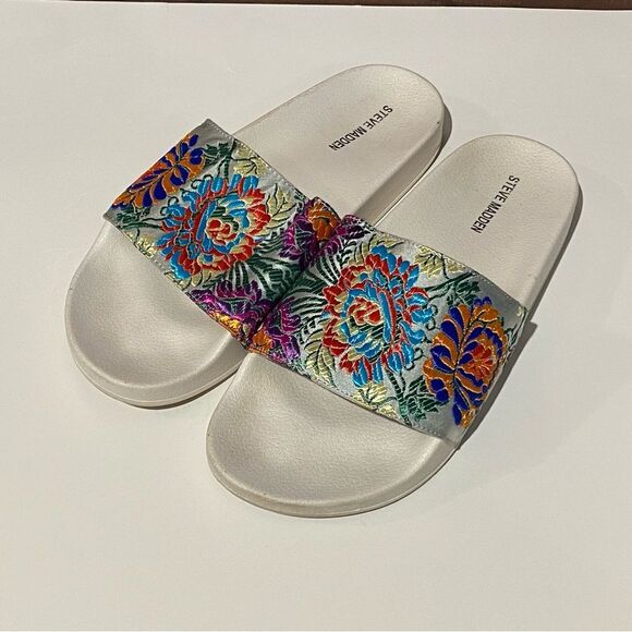 Steve Madden Embroidered Floral Starship Slide Sandals Women's size 10 - Picture 2 of 16